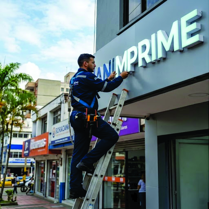 Instalación profesional de aviso luminoso JuanImprime en Cali