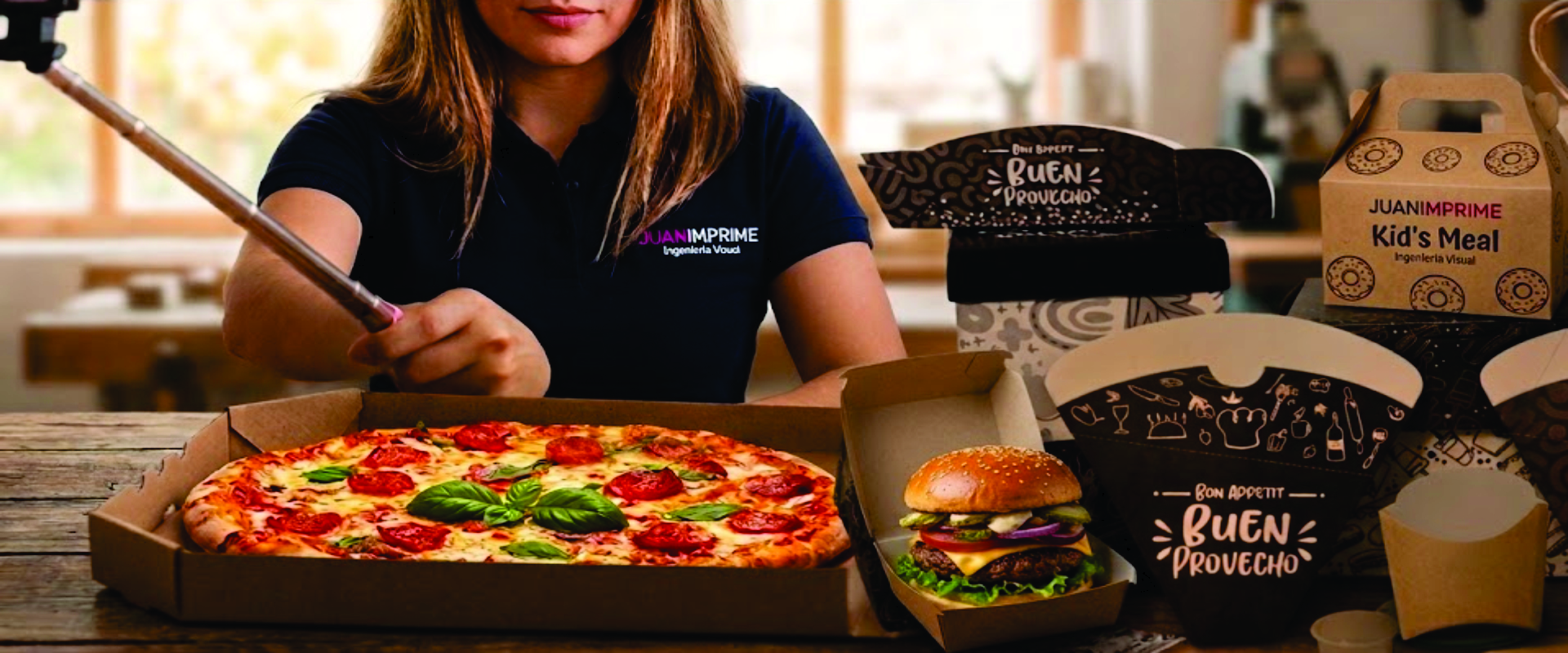 Producción de cajas para pizza, hamburguesas y donuts personalizadas en Cali por JuanImprime